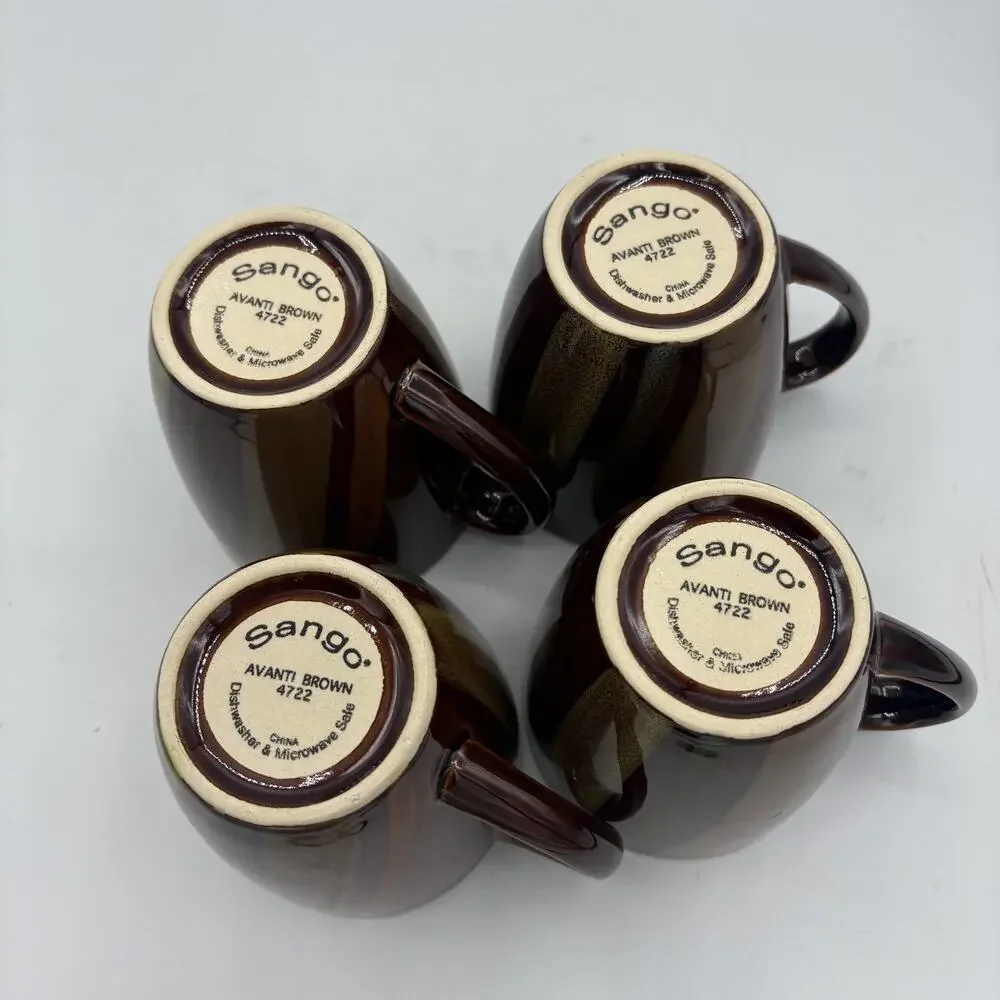 Sango Avanti Brown‎ 4722 Coffee Mugs Set of 4 Swirl Stripe 4